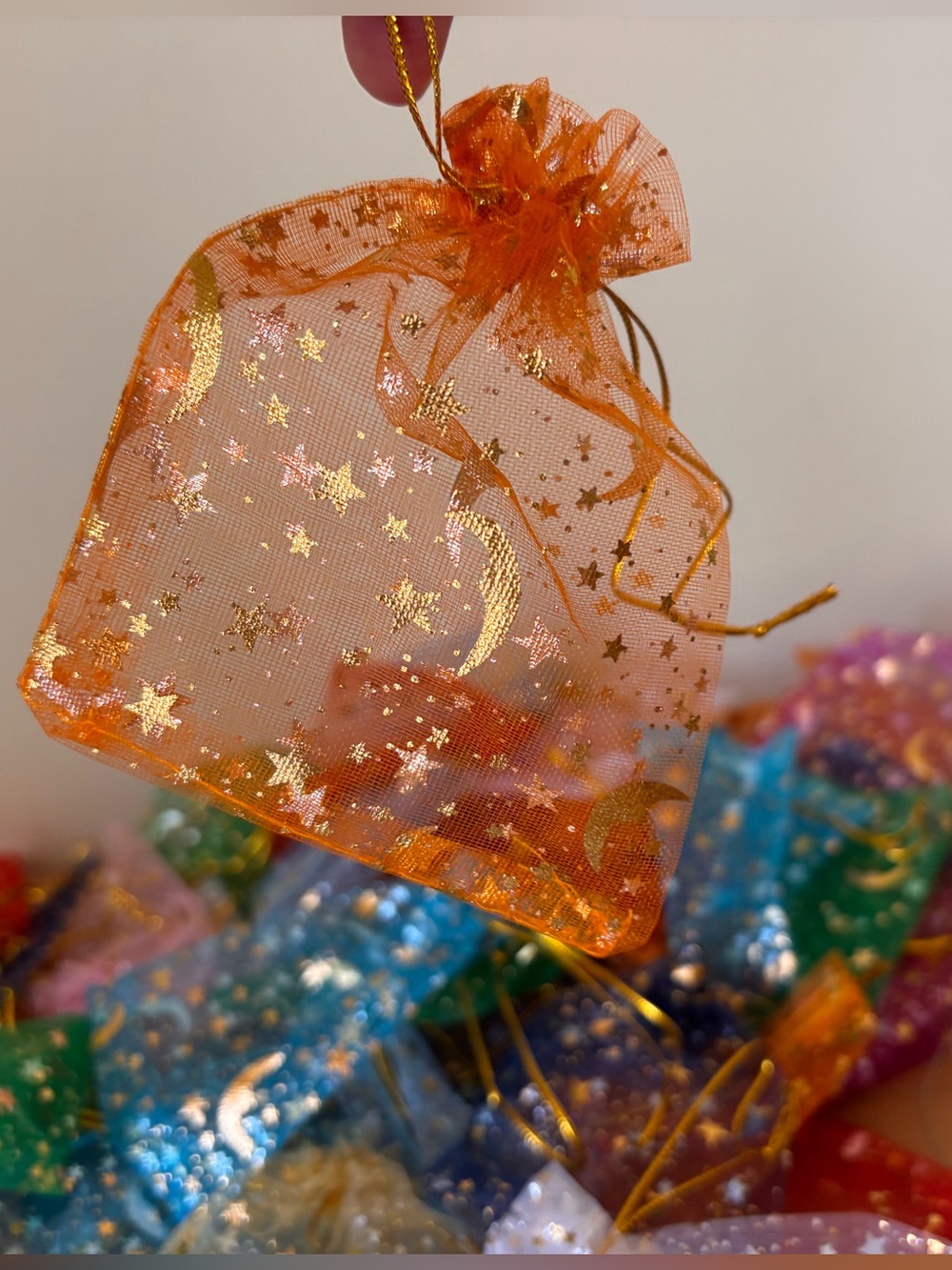 Assorted Moon & Star Organza Favor Bags - Multi-Color Party Pouches Small 4"